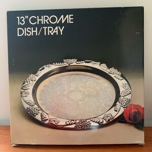 Vintage 1985 Chrome Serving Tray - Grape & Leaf Design 13"